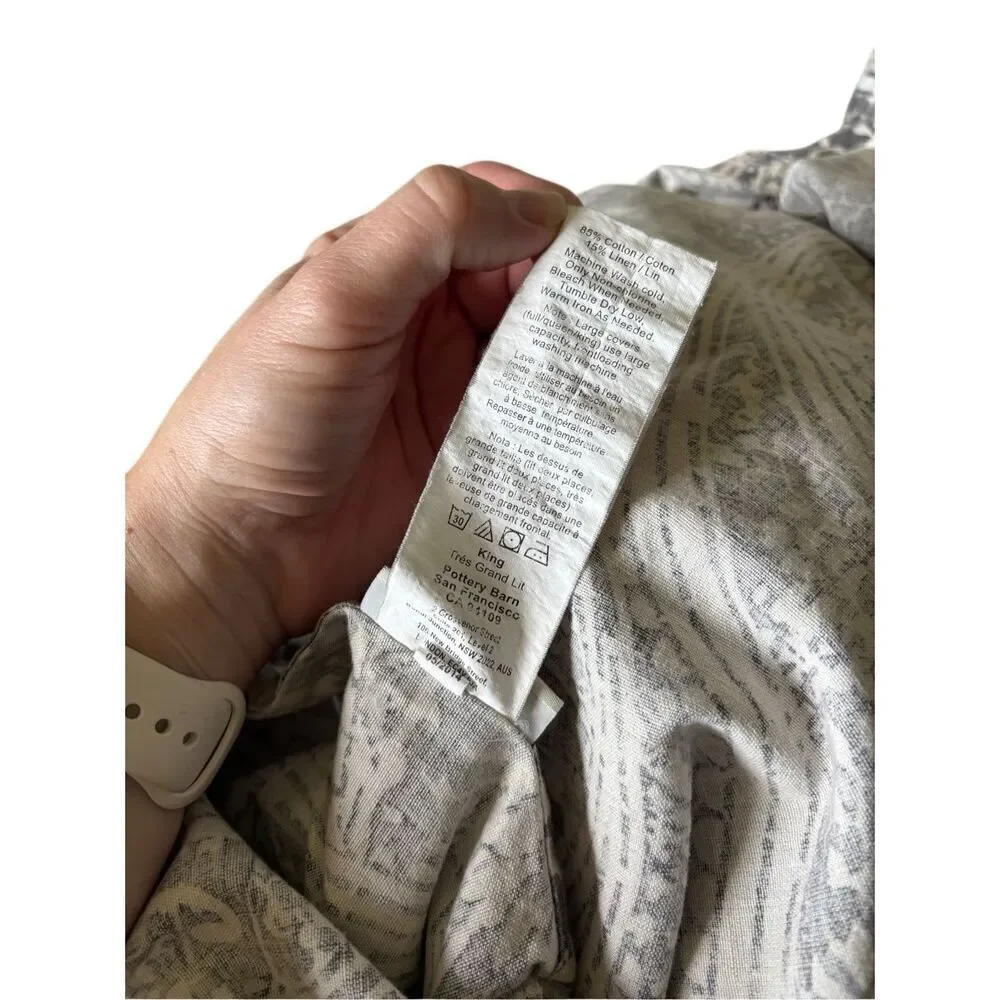 Pottery Barn Finley Paisley Duvet Cover‎ King Cotton Linen Cream Gray